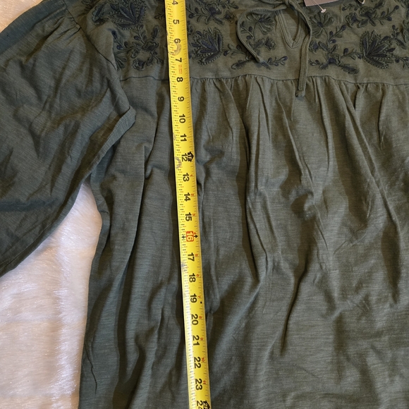 Style & Co Floral Embroidered Slub Knit 3/4 Sleeve Peasant Blouse - Picture 6 of 6